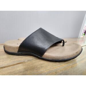 Taos Womens Vacation Sandals Black Leather Thong Toe Loop Comfort Slide Size 11